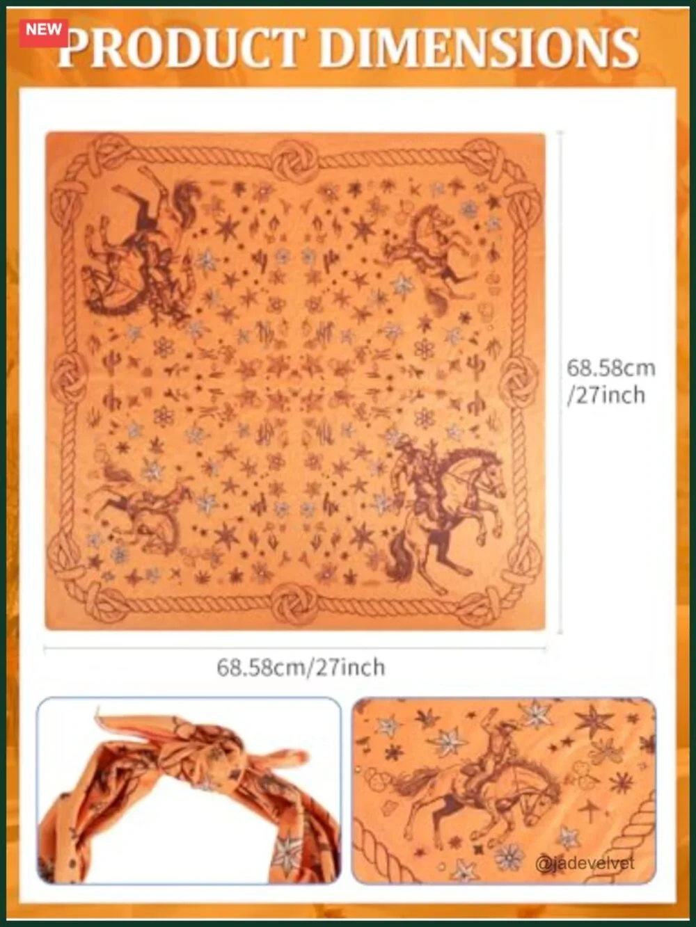 Unisex Western Square Bandana Scarf Headband Hair Accessory Polyester